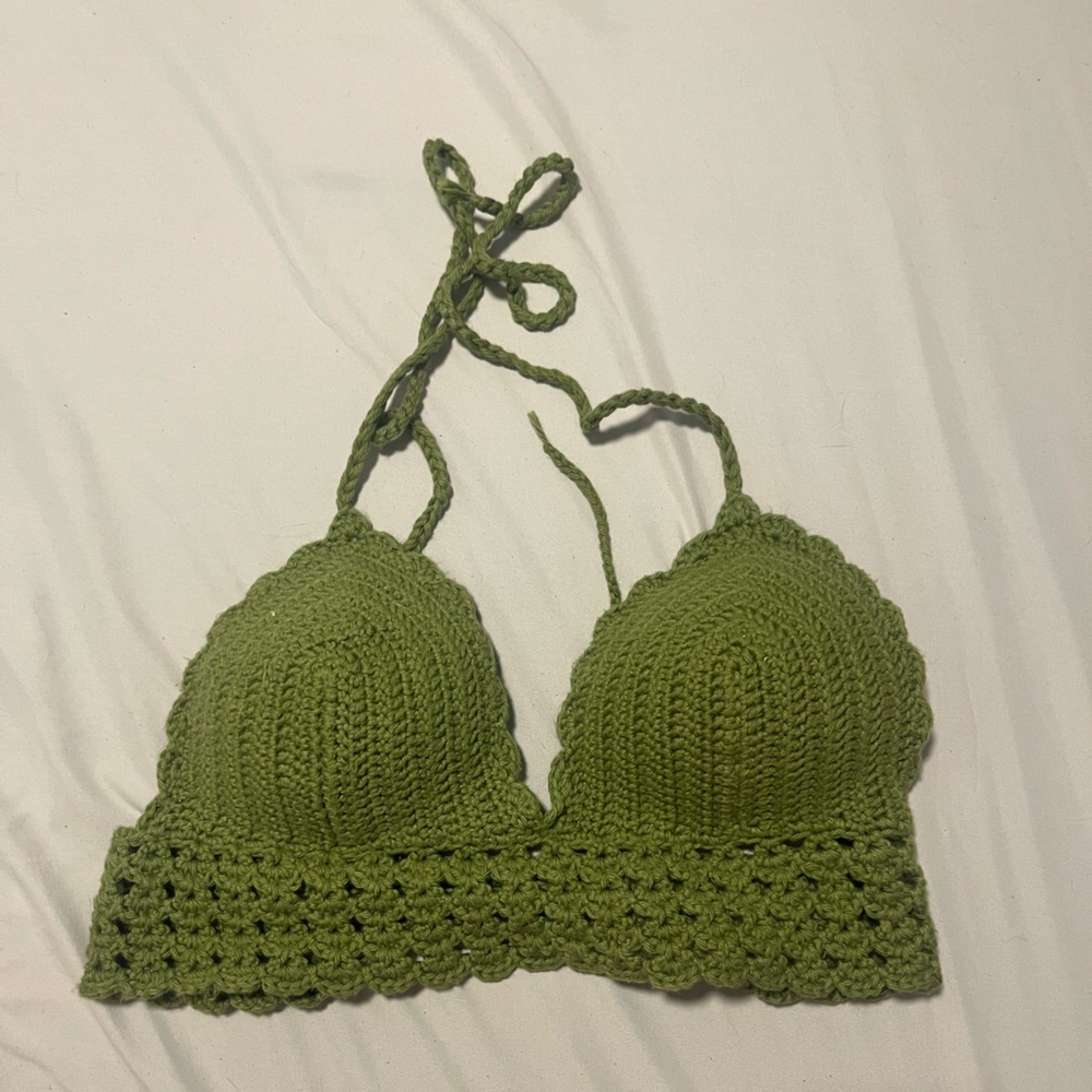 Green Crochet Halter Bralette
